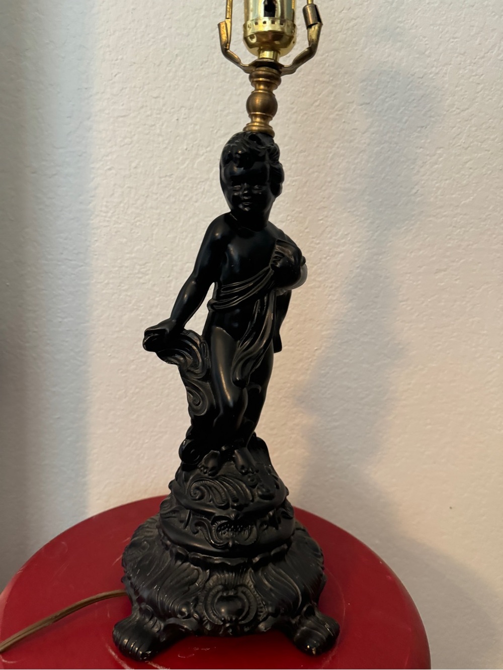 Vintage Table Rococo 13.5" Brass Cherub Statue Lamp Total 24" Tall - Picture 10 of 16
